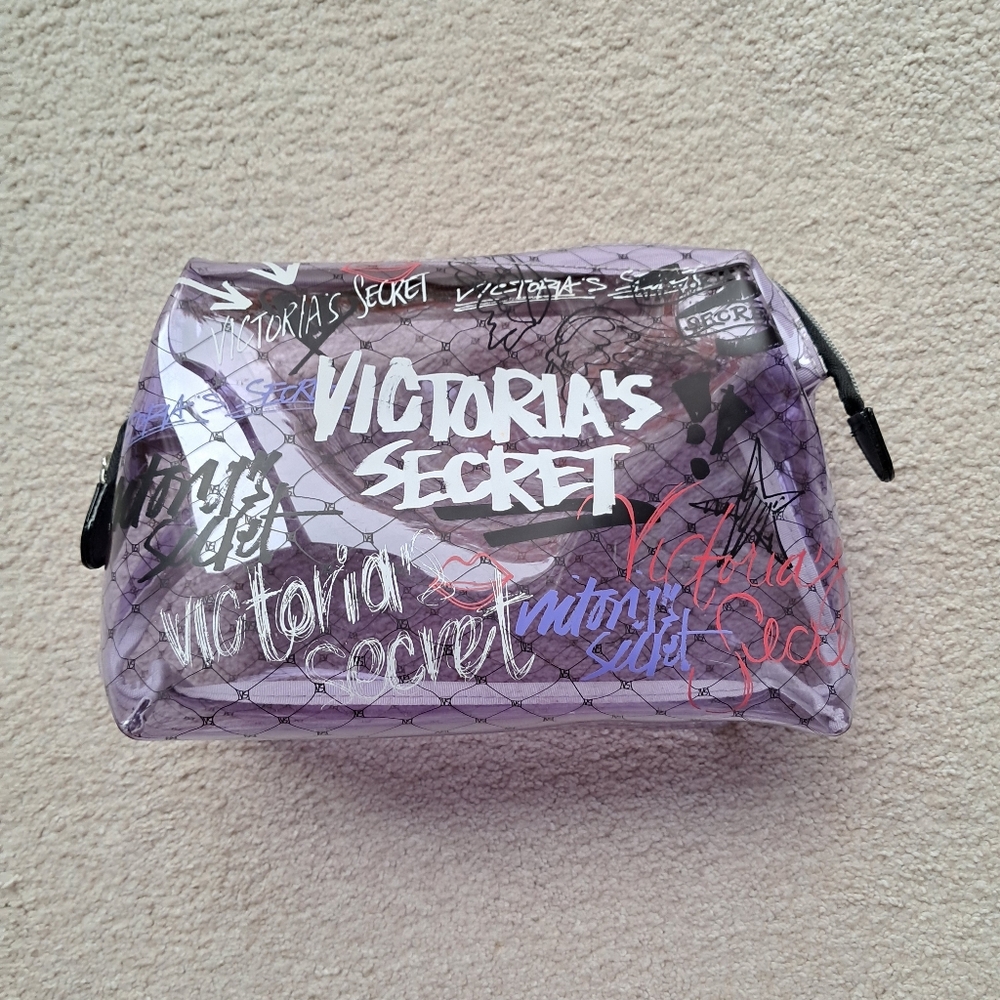 Victoria's Secret Graffiti-Style Purple Transparent Cosmetic Bag